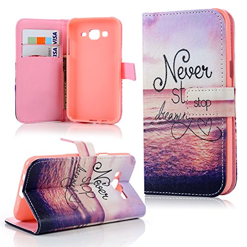 BADALink Hülle für Samsung Galaxy J5 2015 PU Leder Wallet Flip Case Bookstyle Softcase Schutzhülle Etui Schale mit Magnetverschluss Meer Muster Never Stop Learning Rot Cover Shell+Eingabestift +Staubstecker - 7