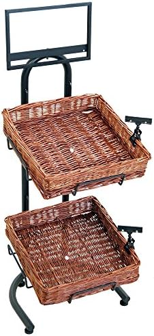 Mobile Merchandisers K1430-2B14-MB 2-Tier 2 Square Willow Basket Display with Sign Frame and Sign Clips