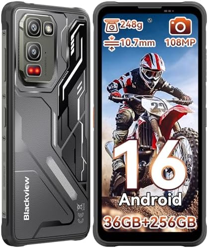Blackview Fort 5 Rugged Smartphone Andriod 16, 10.7mm&248g Ultra-thin Telefono indistruttibile, 6.78'' 120Hz, 108MP+50MP Telefono Indistruttibile, 36GB+256GB, MTK G100/IP69K/NFC/700 Nits