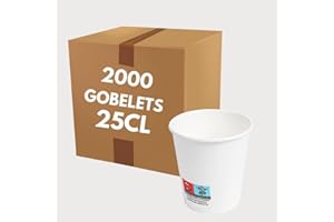COVR 2000 Gobelets carton blanc 25cl - 8oz / 2000 unités, Gobelets Réutilisables & Recyclables, Boisson Chaude et Boisson Froide, Solide et Bonne Prise en Main, Résistant