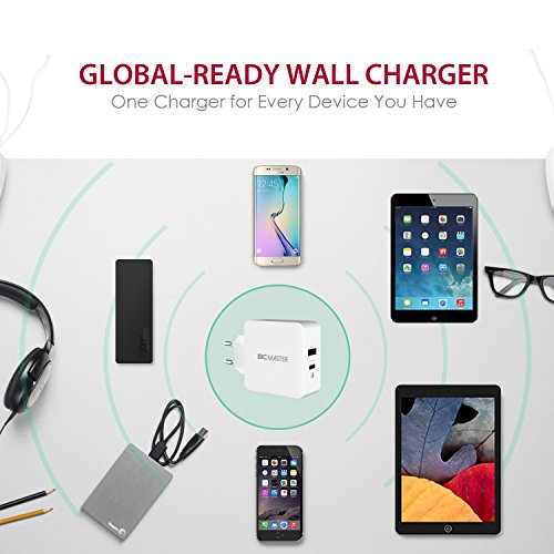 USB-C USB Ladegerät, BC Master Quick Charge 3.0 34.5W 2 Port Schnellladegerät (USB-A+Typ-C Port)für Samsung,Iphone,LG G5,HTC 10,New Macbook,Google Chromebook und Mehr – Weiß(mit USB Kable) - 6