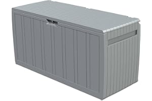 Gardiun Coffre de rangement fabriqué en résine Top 117 x 45,5 x 57,50 cm 270 L Montage en clic avec système de fermeture Gris