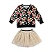 Produktbild Longra Kleinkind Kinder Baby Mädchen Outfit Kleidung mit Blumen Langram Sweatshirts Pullover T-Shirt Tops + Solid Prinzessin Tutu Rock Baby Kleider Set(0-3 Jahre) (110CM 24Monate, Black)