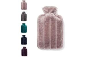 Brevian® 2 liter stor varmvattenflaska med mjukt lyxigt fuskpälsskydd UK (blomrosa, vanlig)
