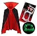 Produktbild Vampir Umhang + Nacht Leuchtend Vampir Gebiss Vampirzähne Kappe Wendeumhang Stehkragen Vampire Fangs schwarz rot Vampire Cape Dracula Fangs wiederverwendbar Zahnersatz Zähnen Leuchten im Dunkeln für Halloween Kostüm Film Theater Mantel Karneval Fasching Zombie Geist (90cm Umhang + Nacht Leuchtendes Vampirgebiss)