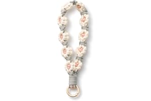 AOKSUNOVA Schlüsselanhänger Makramee Damen Schlüsselband Kurz Blumen Geflochten Blume Grau Weiß