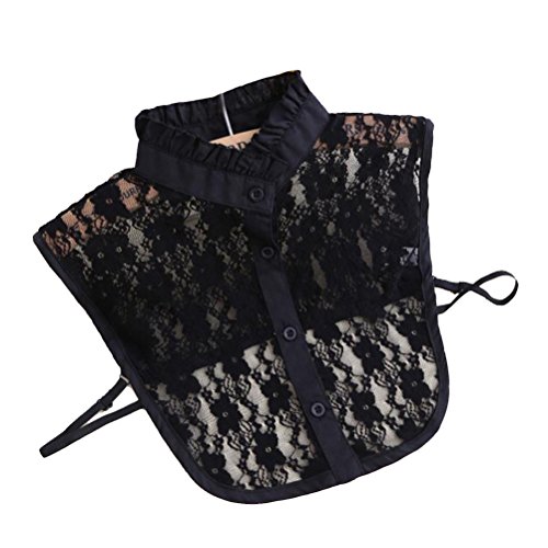 Leorx Demi col de chemise Femme en dentelle florale col amovible (Noir)