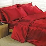 Parure de Lit Satin Rouge 1 personne pour lit 90x190 cm - Housse de Couette Drap Housse Taies