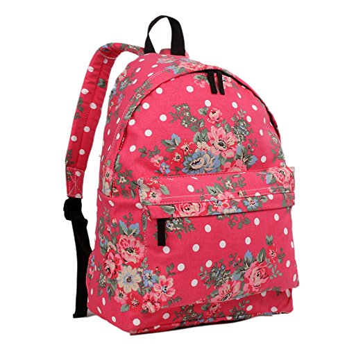 Pink Floral Polka Dot Spot Canvas Rucksack Fashion Backpack