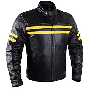 Motorcycle Leather Jackets For Men Black Moto Riding Racing Cafe Racer Retro Biker Jacket CE Armored (L)