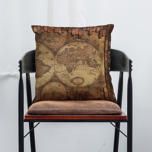MStar Retro-Stil Weltkarten Muster gedruckt Kissenbezug 45X45cm Leinenbaumwoll atmungsaktiv Kissenhülle - 2