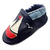  iEvolve Baby Mädchen Jungen Sterne Babyschuhe Baby Weiche Sohle Lederschuhe Baby Lauflernschuhe Krabbelschuhe(Marineblau Boot,6-12 Monate)