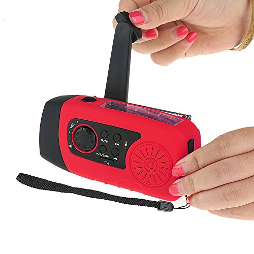 IntiPal FM Solar Radio Solarradio mit Kurbel Kurbeldynamo LED Taschenlampe Notfall Ernstfall USB Handy Ladegerät Camping Outdoor (Rot) - 3