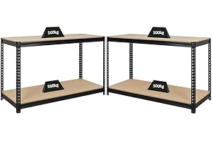PROREGAL Mega Deal 2X etabli Strong Beast | HxLxP 90x150x60cm | Charge du Compartiment 500kg | Noir | Étagère Robuste de Garage, Atelier, Cave, sous-Sol, Stockage, Rangement, Rayonnage