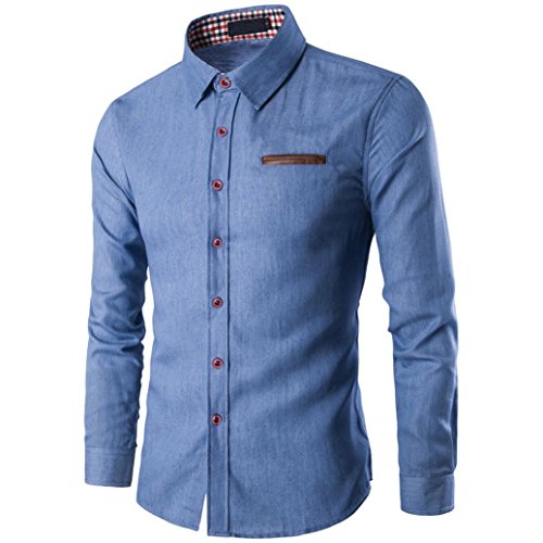 Preisvergleich Produktbild Kobay Herren Beiläufig Langarmhemd Business Slim Fit Hemd Cowboy Bluse Oberteil