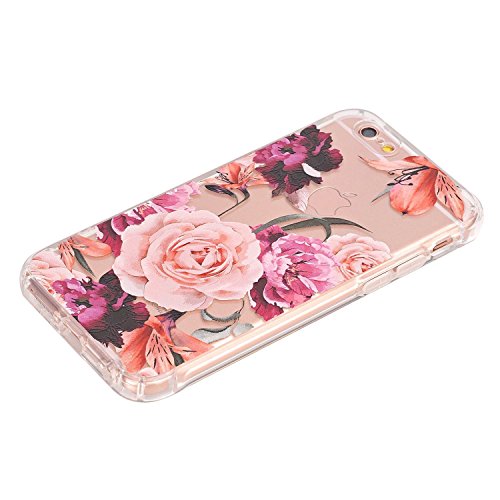 iPhone 6 6S Case with flowers, LUOLNH Slim Shockproof Clear Floral Pattern Soft Flexible TPU Back Cover [4.7 inch] -Purple Rose
