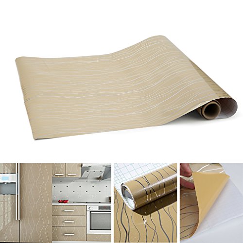KINLO® Folie Möbel Gelb Folie Küche 500x61cm TOP Qualität Dekofolie mit Linie Küchenschrankfolie Anti-Schimmel Möbelfolie aus Hochwertigem PVC folie selbstklebend Umweltschutz Tapete folie wanddeko 2 Jahren Garantie