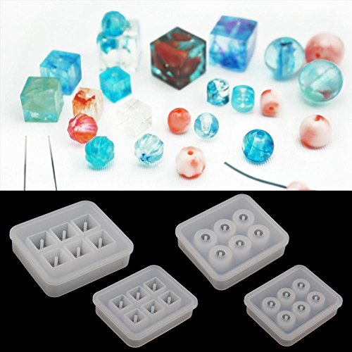 Yalulu 4 Stück 12mm/16mm Rund Quadrat DIY Silikon Anhänger Basteln Gießform Schmuck Mold Schmuckgießform Halskette Mould Schmuck form Silikonform
