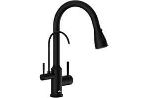 APPASO 3 Wege Wasserhahn Küche Schwarz ohne Wasserfilter, 3 in 1 Mischbatterie Küche für Wasserfilter，2 hebel 360° Drehba Armatur Küche, Trinkwasserhahn mit Ausziehbarer Handbrause