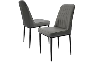 Durrafy Esszimmerstühle 2er Set mit Kunstleder Bezug Ergonomischer Stuhl für Esszimmer Hoher Rückenlehne Bequemer Polsterstuhl Moderner Küchenstuhl Grau