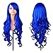 Tenflyer Women Ladies 32" Wigs Long Spiral Curly Hairpiece for Cosplay Party (Deep Blue)