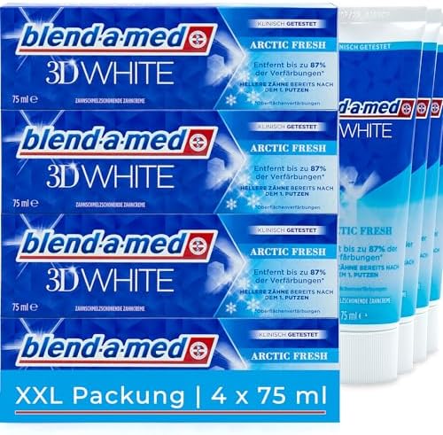 4 pezzi Blend-a-med 3D White Arctic Fresh 75 ml, confezione XL, denti più chiari già dopo la prima pulizia, dentifricio che protegge lo smalto dei denti