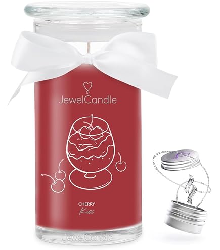 JuwelKerze Cherry Kiss Armband Silber - Schmuckkerze 80 Std - große Duftkerze im Glas mit fruchtigem Duft - Kerze mit Schmuck