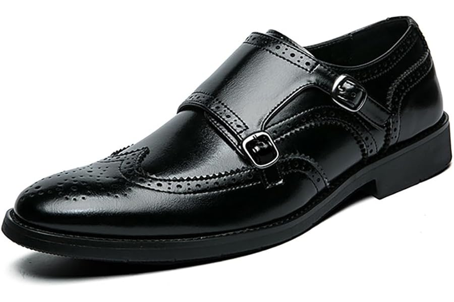 Men's Loafers with Double Buckle Faux Leather Classic Formal Shoes Elegant Casual Party Wedding Loafer Brogue