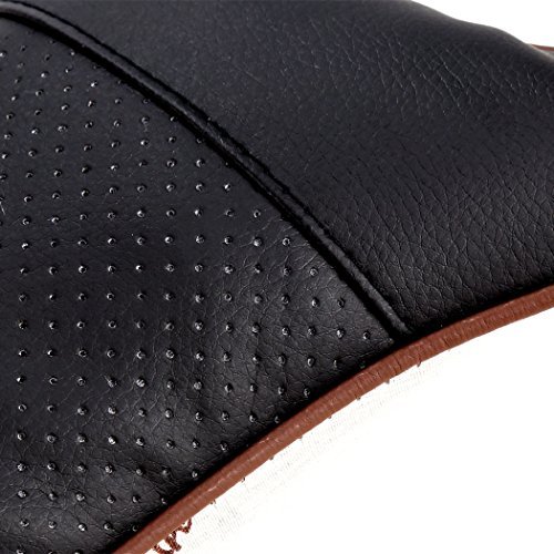 Leeko Auto Nackenkissen Nackenstützen Kopfkissen X2 Kunstleder mit loch atmungsaktive super weich und bequem anti Müdigkeit langes Fahrens Stoßdämpfung Hals Nacken Schutz & Stütz zwei Farben erhältlich. (Schwarz) - 7