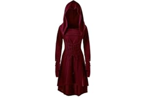 Celucke Womens Gothic Dresses, Vintage Halloween Christmas Costumes Lace Up Hooded Pullover High Low Bandage Dress Cloak