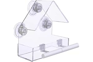 Extra Strong Suction Cups Window Bird Feeder with Drainage Holes. Windowsill Birdfeeders for Small Birds only. LIANGPIN Acrylic Clear House Shape Design