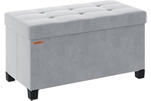 ABHENG Foldable Storage Ottoman Bench, Velvet Footrest and Seat Cube with Feet, End of Bed Bench, Storage Chest, for Living Room, Bedroom and Office, 38 x 76 x 40 cm, Dove Gray, ASND23G