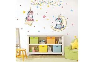 KIBI STORE Kibi Unicornio Pegatinas de Pared de Unicornio Para Niñas Niños Dormitorio Pegatinas Unicornio Pared Pegatina de Pared Acuarela Mundo de Unicornio Stickers Unicornio Pared