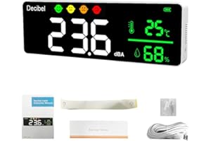 Daoco Instrument de Mesure du Bruit Décibel numérique Sonomètre Compteur de température Humidimètre Détecteur 3-en-1 Détecteur Mural intérieur Grand écran testeur White