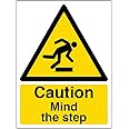 V Safety Caution Mind The Step Warning Sign - 150mm x 200mm - Self Adhesive Vinyl