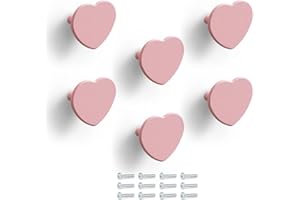 Poliplast – Set da 6 Maniglie, Design a Cuore, Modello 313, per Bambini, Verniciato a mano, Colore Rosa chiaro