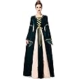 PROTAURI Women Halloween Queen Costume - Medieval Royal Fancy Dress Dark Green Cosplay Retro Vintage Long Dresses Party Outfits