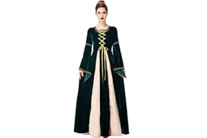 PROTAURI Women Halloween Queen Costume - Medieval Royal Fancy Dress Dark Green Cosplay Retro Vintage Long Dresses Party Outfits