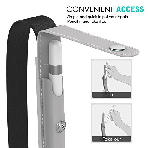 MoKo Halter für Apple Pencil – Premium PU Leder Bleistift Stift Schleife Sleeve Cover Schreibzeug Schreibgerät Beutel mit abnehmbare Gummiband für Apple iPad Pro 9.7 Zoll Hülle Case, Silber - 5
