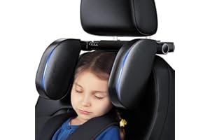 AIPWERER Kopfstütze Auto Kinder, 180°Einstellbar Ergonomische Abnehmbare Nackenstütze Auto, Gedä Chtnisschaum,Auto Seitliches Kopfstützkissen Aus Leder, Bequemes Reisen Für Kinder Und Erwachsene (Schwarz)
