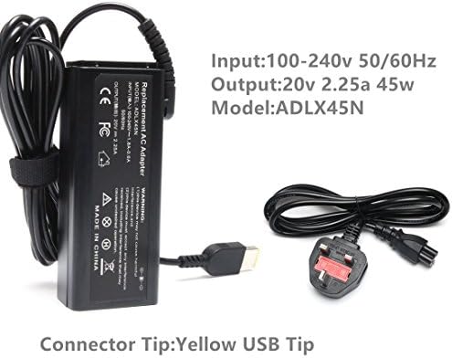 20V 2.25A 45W AC Adapter Laptop Charger for Lenovo Yoga 11 11S ADLX45NLC3A ADLX45NCC3A ADLX45NDC3A ADLX45NCC2A ADLX45NLC2A 0B47030 0C19880 36200245 45N0289 45N0290