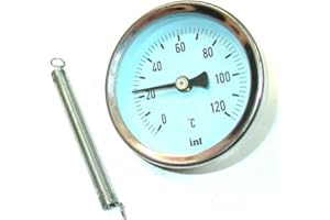 HYDROBIL Hydraulic Temperature Gauge, 63mm Diameter, Spring Clip for 20mm to 30mm Pipes - Max. Temp. 120°C, Great for Utility Water Mains, AC, Central Heating, Hot Water, HVAC, Oil Tanks, & More