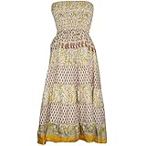 Mogul Interior Boho Sundress Printed Smocked Bodice Flare Beach Maxi Dresses Medium