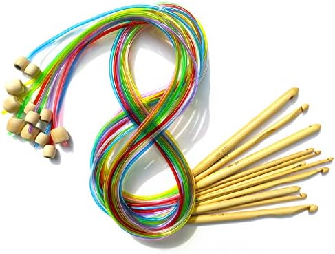 Set of 12 Afghan Tunisian 3mm - 10mm Flexible Multicolour Bamboo Crochet Hooks 120cm (47'')