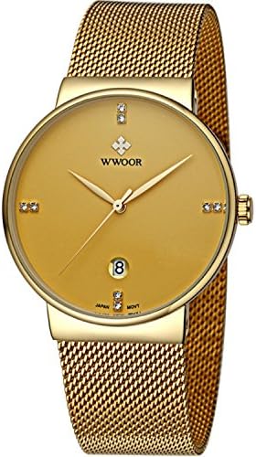 Man Quartz Watches Luxury Fashion Ultral Slim Waterproof Watches Business Male Analog Clock Steel Strap Wristwatches -Golden color