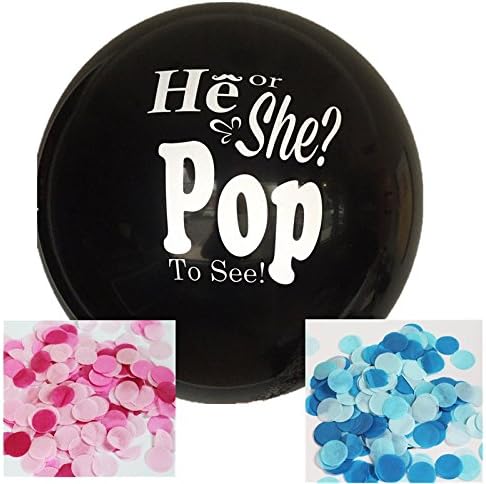 Acryls UK LTD Gender Reveal Balloons Confetti Decoration Kit for | Girl or Boy? | Pink &amp; Blue Confetti,Giant 36in Black| Baby Showers, Baby Gender Reveal Party Supplies