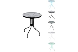 Jardin202 - Mesa de Cristal Redonda con Base metálica | Ideal para Terraza. Jardín o Balcón | 60x70cm | SELECCIONA Color | Negro
