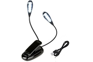 KINGCOO Luz de Lectura con Lámpara de Clip, Mini Doble Cabeza 8LED Flexos de Pinza Lampara de Trabajo 360° Flexible Brillo Ajustable Música de Luz LED Noche para Libro Estudio Cama Libro Viaje (1Pcs)
