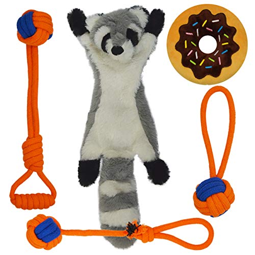 lunaoo Giocattoli per Cani Set da 5 Giocattoli per Cani Piccoli cigolanti, Giocattoli da Masticare Senza ripieno, Giocattoli per Cani in Corda di Cotone per Cani di Piccola e Media Taglia