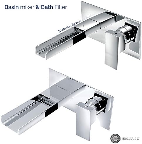 Waterfall Wall Mounted Basin Mixer Tap &amp; Bath Filler Set Chrome Modern